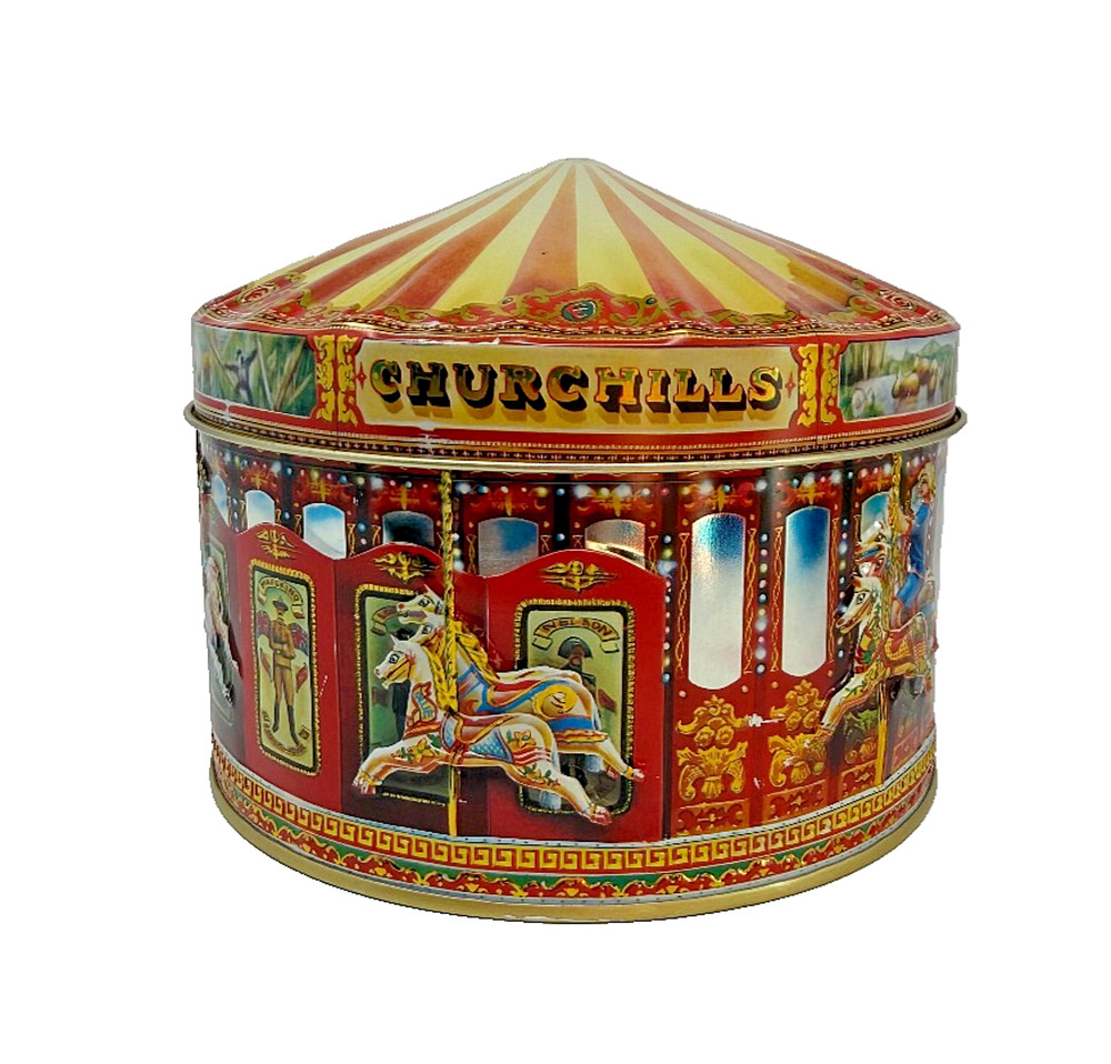 Churchill's of London Vintage Carousel Tin Canister Round Candy Biscuit 90s